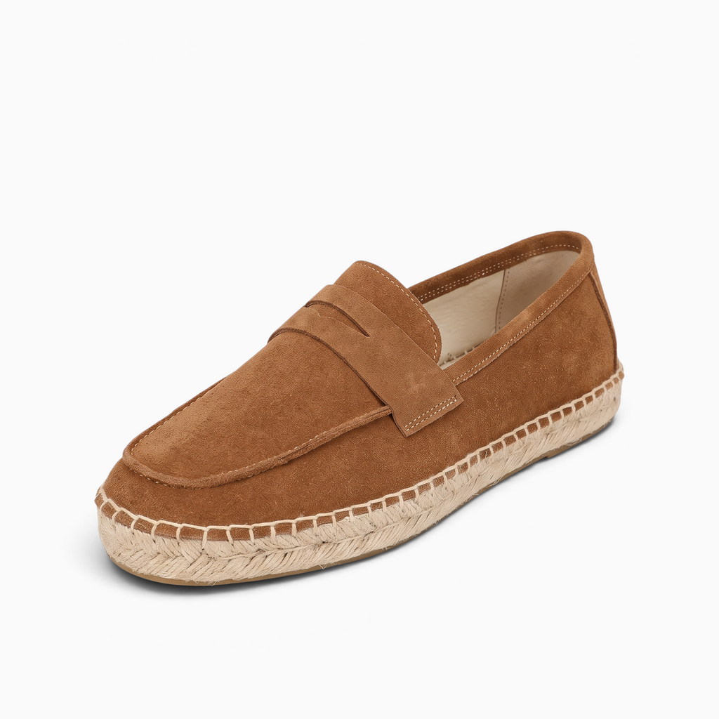 Mocassin Espadrille Homme en Daim Mocassin Paris marron en daim avec semelle en chanvre et caoutchouc