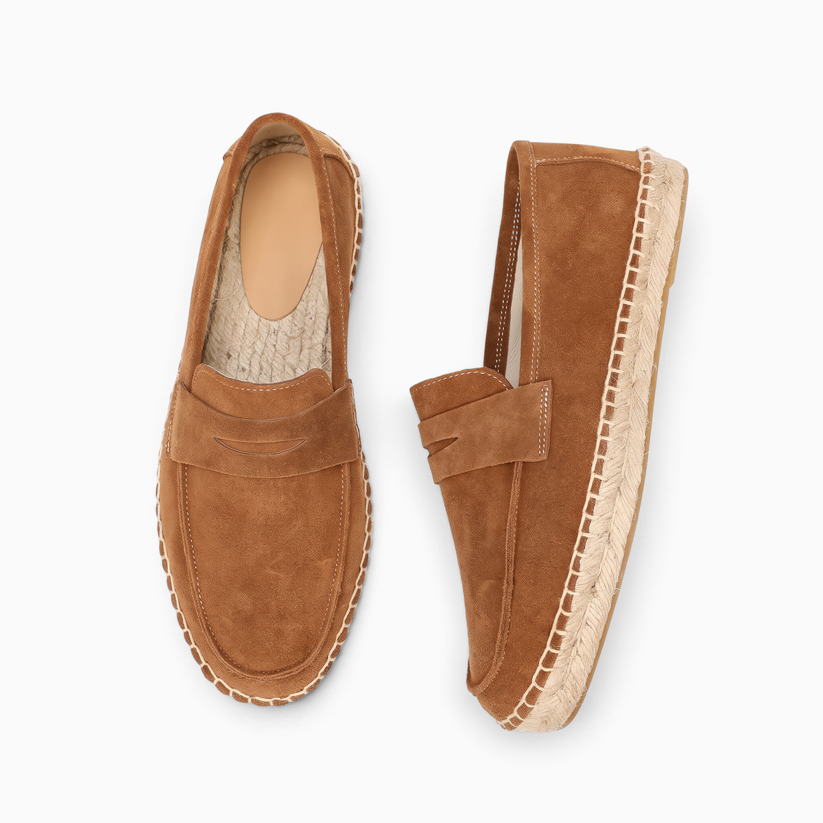 Mocassin Espadrille Homme en Daim Mocassin Paris marron en daim avec semelle en corde pour un look estival décontracté