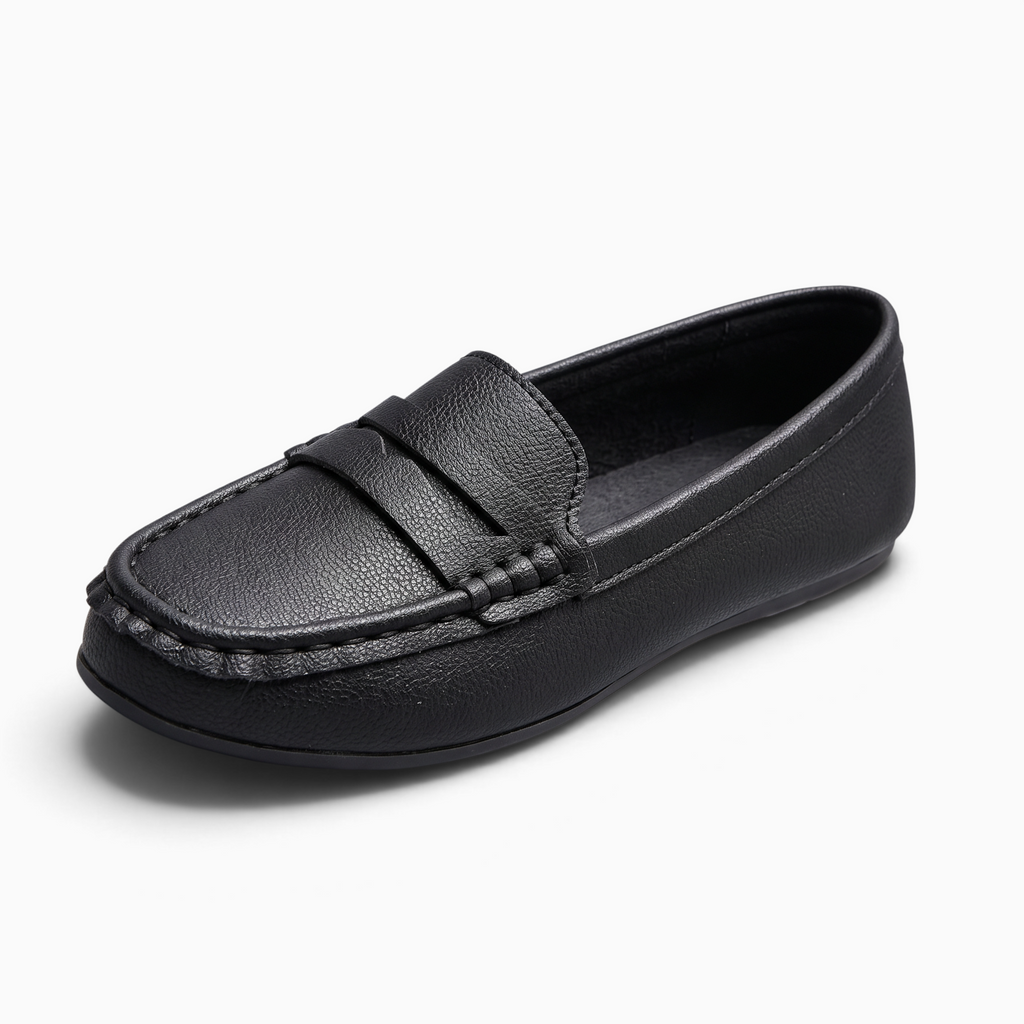 Mocassin femme Mocassin Paris noir en matière synthétique grainée avec semelle plate et bout rond