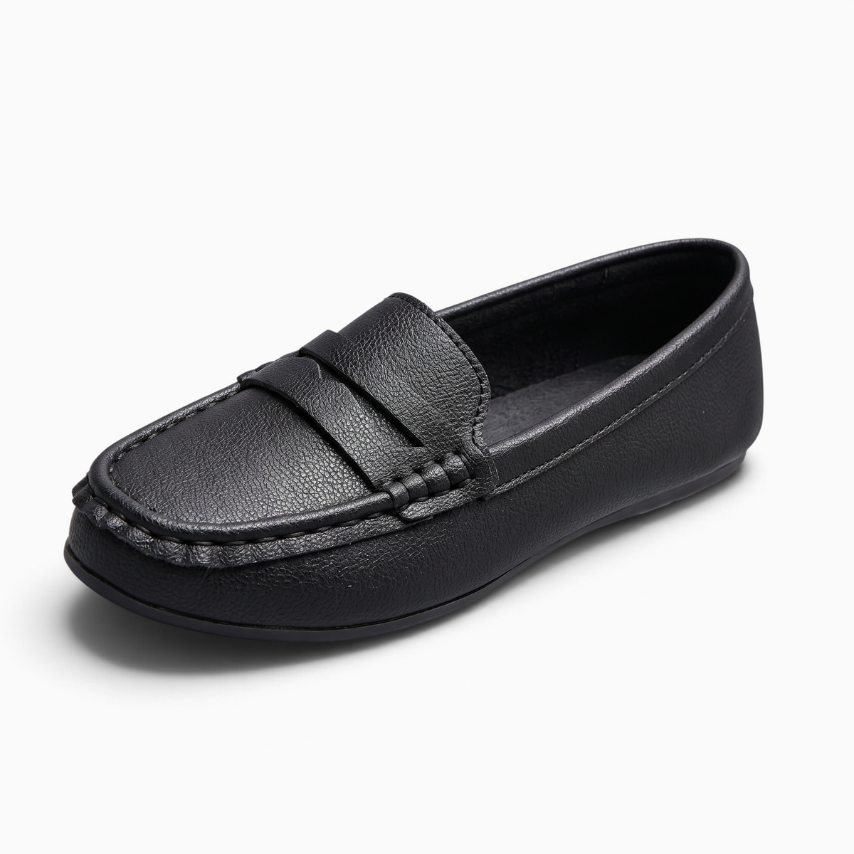 Mocassin femme Mocassin Paris noir en matière synthétique grainée avec semelle plate et bout rond