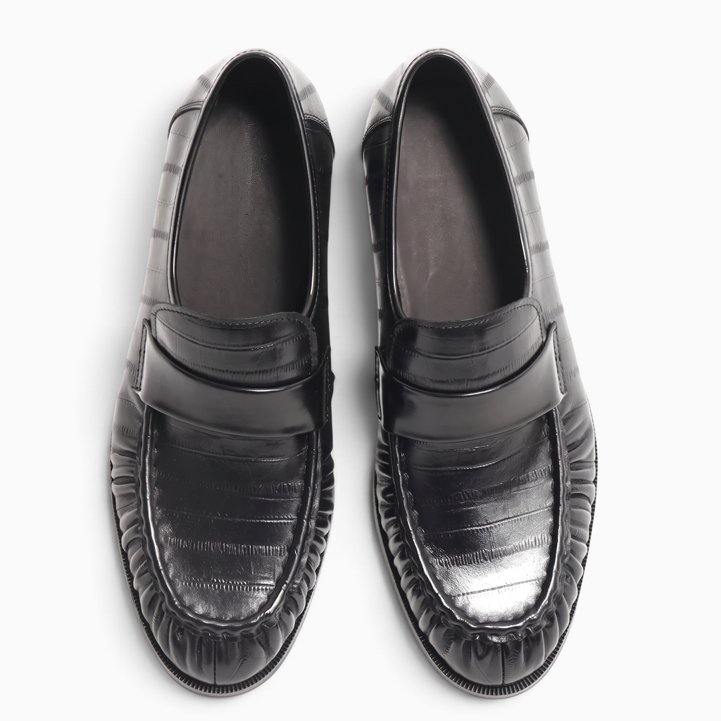 Mocassin Paris homme en cuir noir véritable avec motif texturé et finition élégante pour tenue formelle