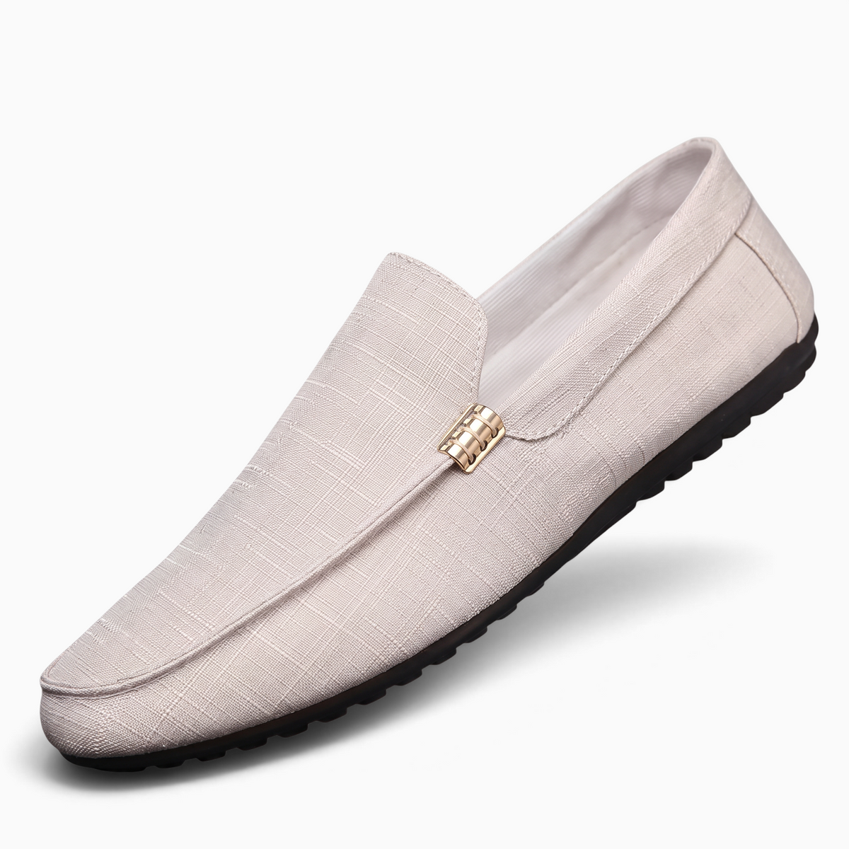 Mocassin Paris homme en tissu beige respirant avec bout rond et semelle souple pour un style décontracté