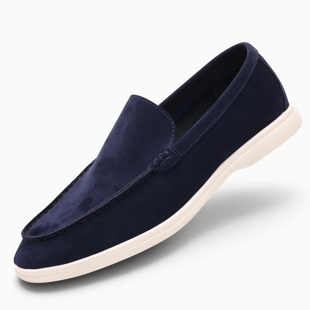 Mocassin Paris bleu marine en matière synthétique effet daim avec semelle blanche contrastante pour homme