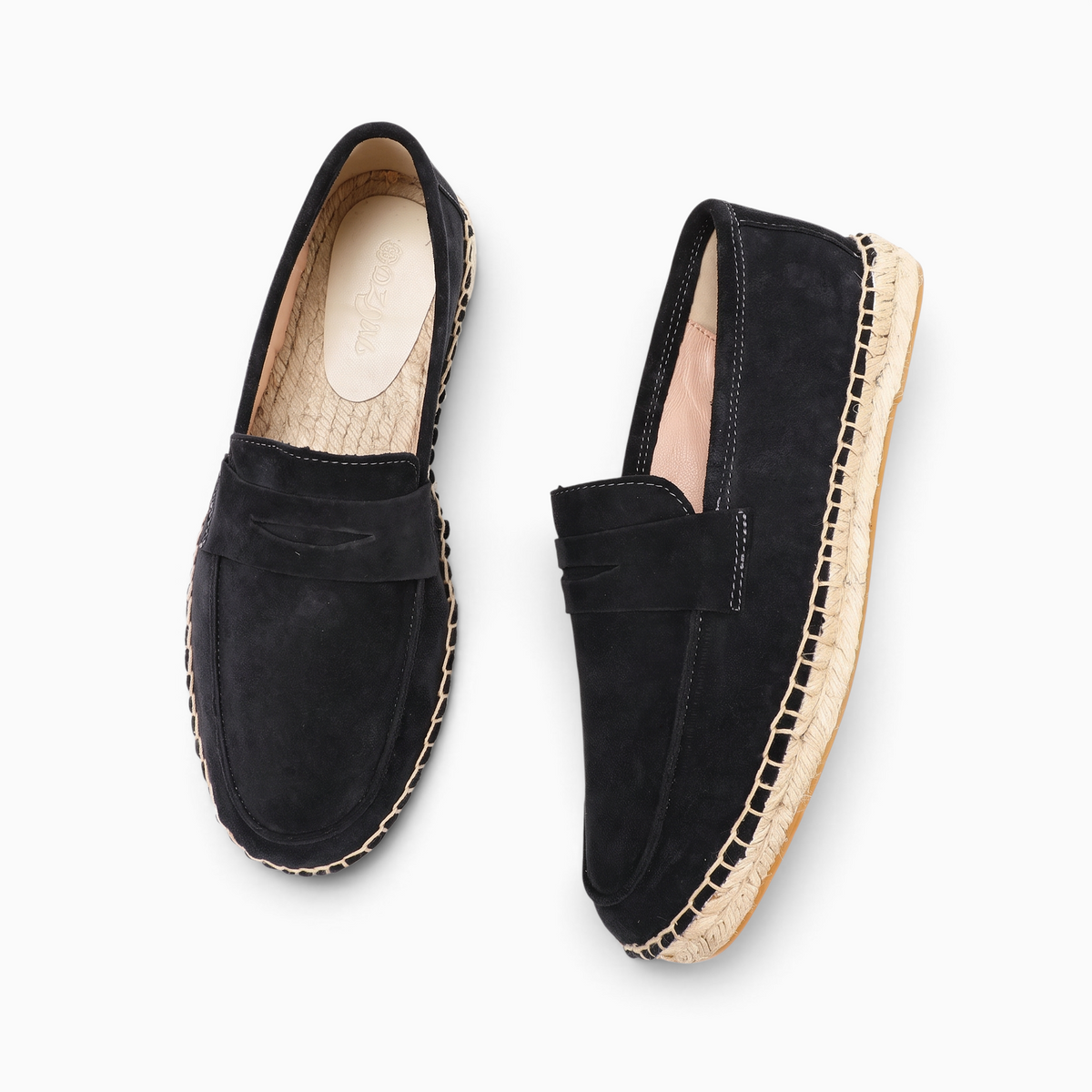 Mocassin Espadrille Homme en Daim noir Mocassin Paris avec tige en daim et semelle en corde tressée