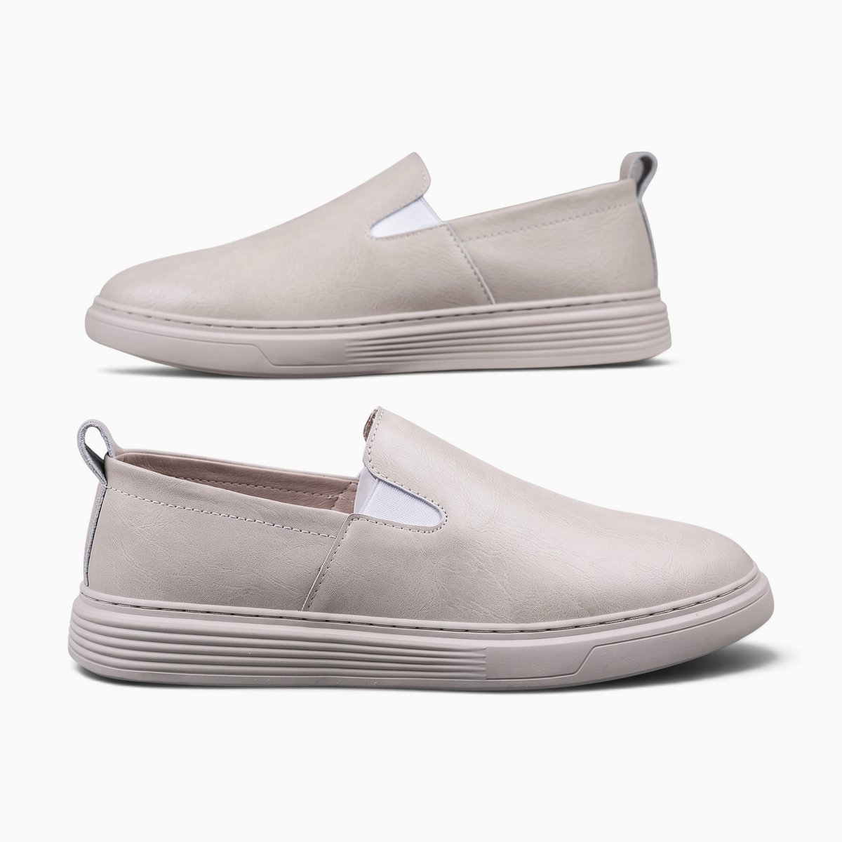 Mocassin Paris homme en cuir beige à semelle souple, style slip-on décontracté pour un usage quotidien.