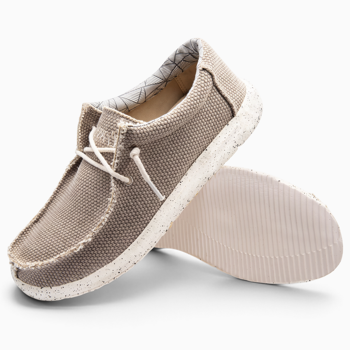Mocassin Mocassin Paris en toile beige pour homme avec semelle souple mouchetée et lacets blancs décontractés