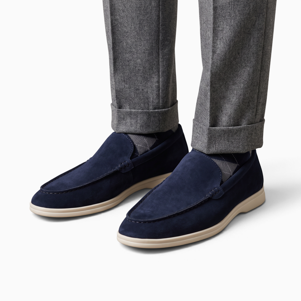 Mocassin Paris, mocassin homme bleu marine en matière synthétique effet daim avec semelle en caoutchouc claire