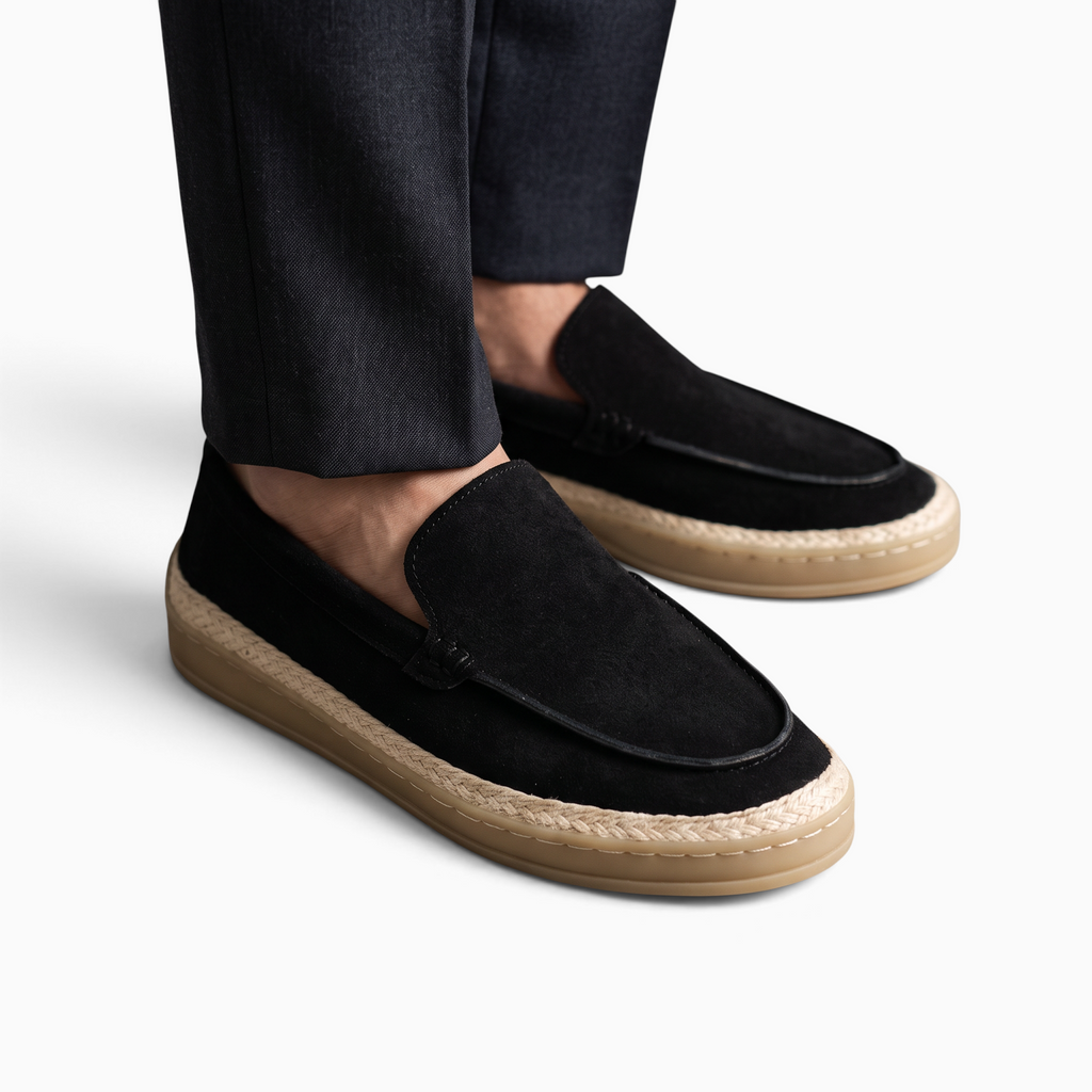 Mocassin Paris homme noir en matière synthétique respirante avec semelle en caoutchouc style espadrille décontracté