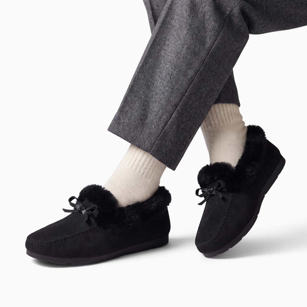 Mocassin Femme Hiver Fourré en Tissu à Nœud