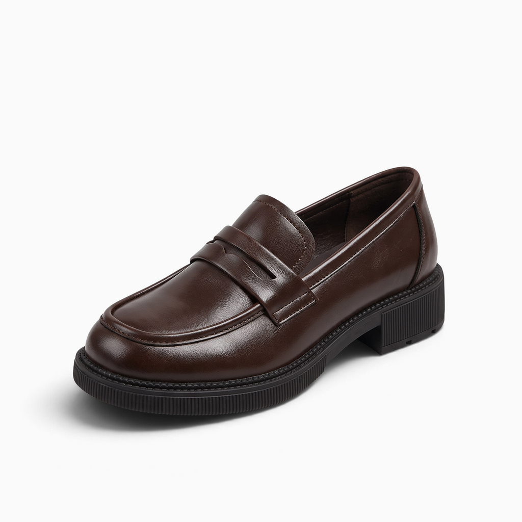 Mocassin femme Mocassin Paris marron en cuir synthétique avec bout rond et semelle épaisse crantée
