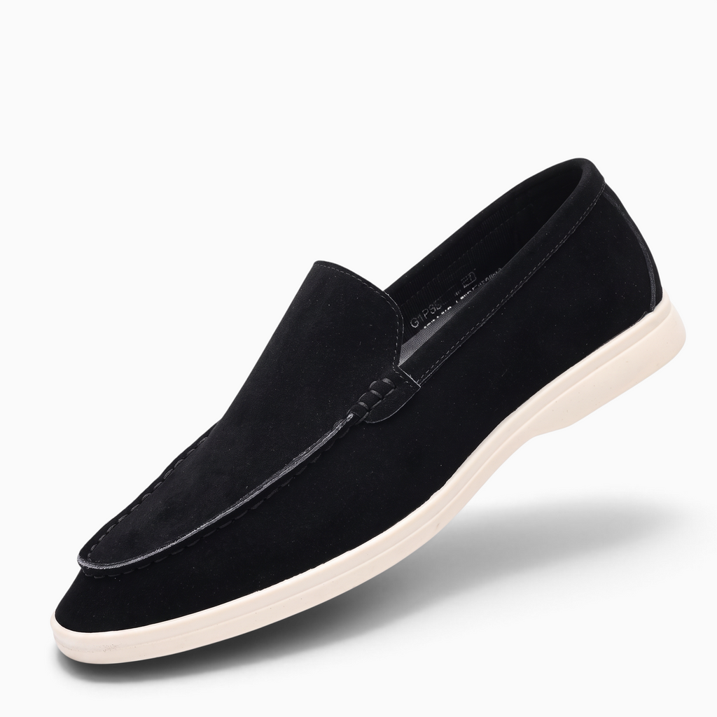Mocassin Paris homme noir en matière synthétique effet daim avec semelle blanche contrastante pour tenue de ville