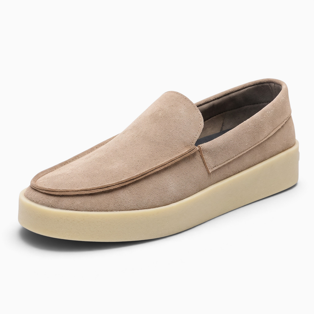 Mocassin Paris, mocassin homme en daim beige souple avec semelle épaisse en caoutchouc, style décontracté sans lacets