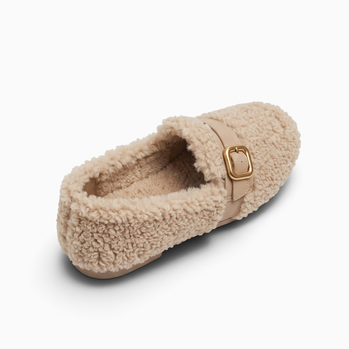 Mocassin femme Mocassin Paris beige en fausse fourrure avec semelle plateforme et boucle dorée décorative