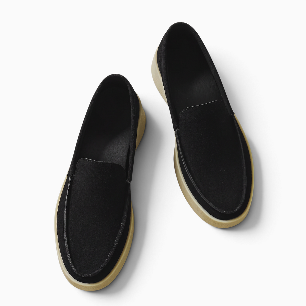 Mocassins Mocassin Paris pour homme en daim noir respirant avec semelle en caoutchouc beige