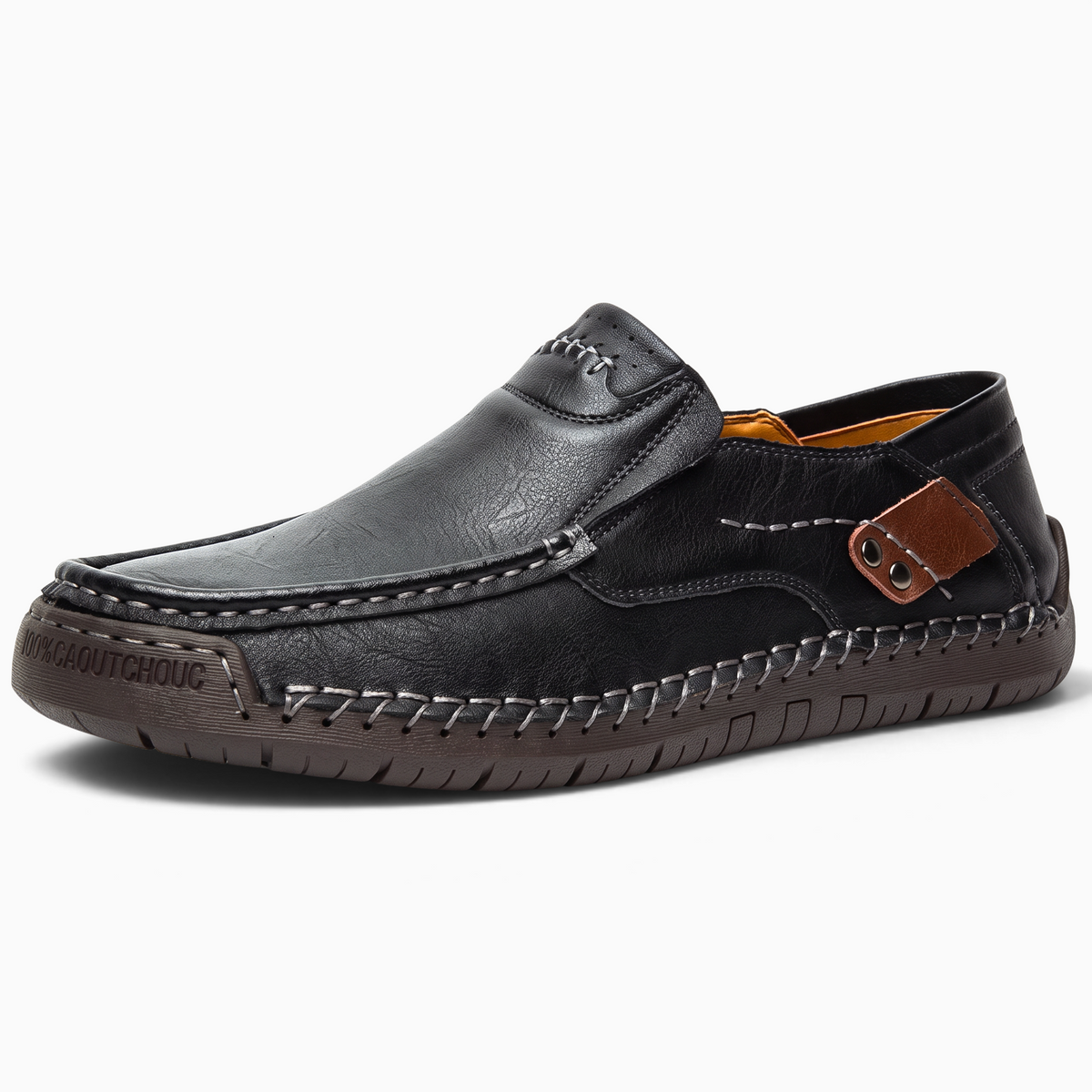 Mocassin homme Mocassin Paris en cuir noir souple avec surpiqûres apparentes et semelle en caoutchouc