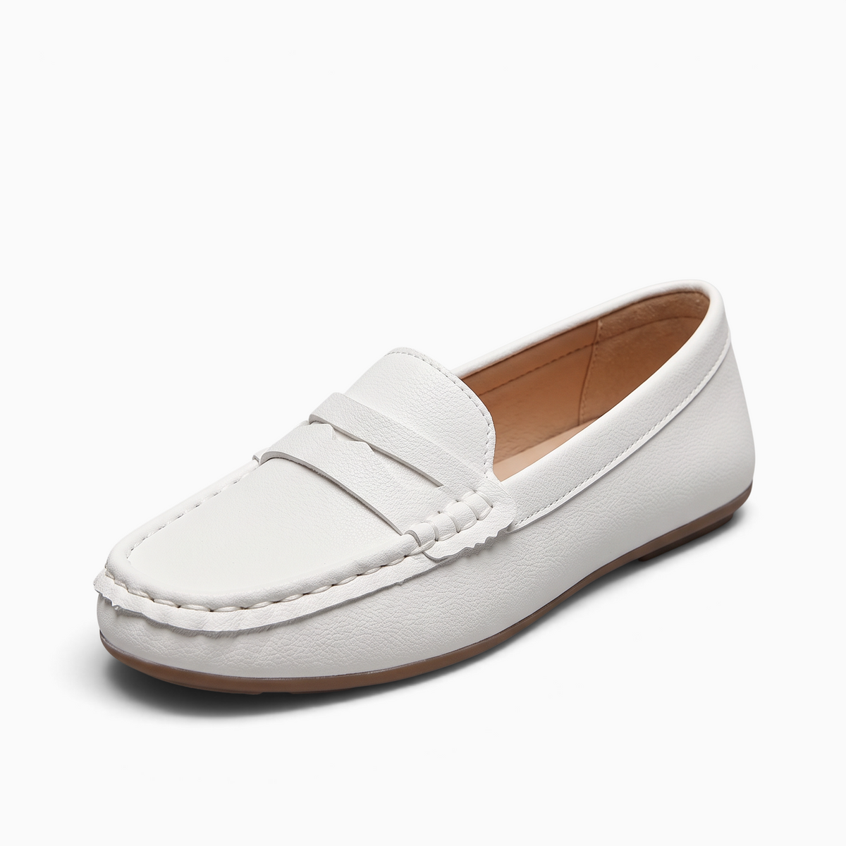 Mocassin femme Mocassin Paris blanc en matière synthétique avec bout rond et semelle plate décontractée