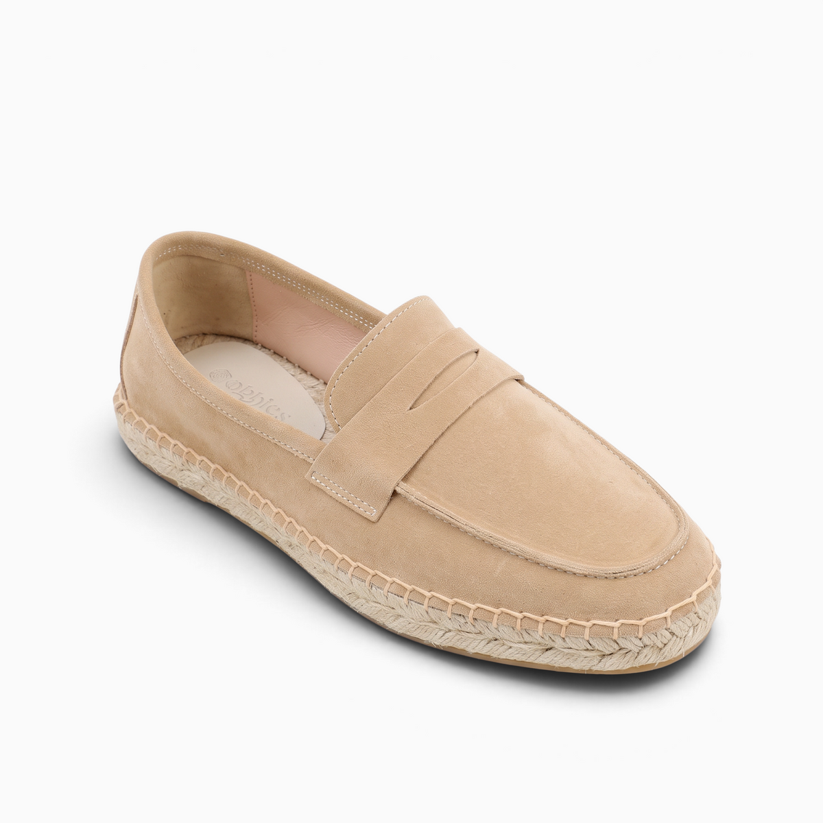 Mocassin Espadrille Homme en Daim beige Mocassin Paris avec tige en daim et semelle en chanvre tressé