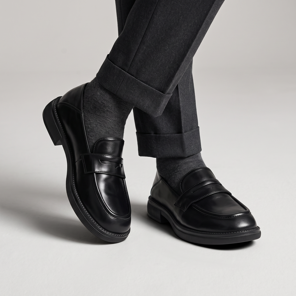 Mocassin Paris femme noir en cuir synthétique souple avec bout rond et semelle extérieure en TPR pour le quotidien