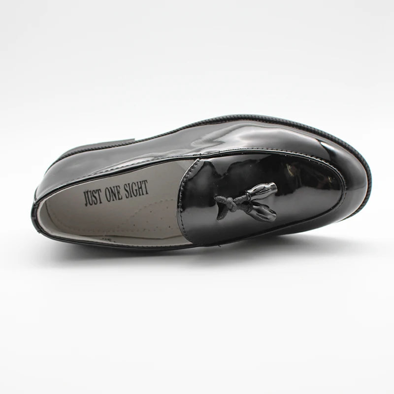 Mocassin Enfant Garçon Noir Vernis à Gland