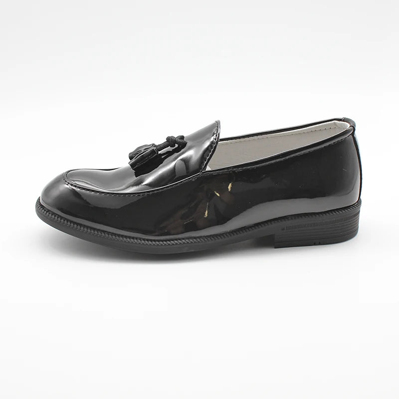 Mocassin Enfant Garçon Noir Vernis à Gland
