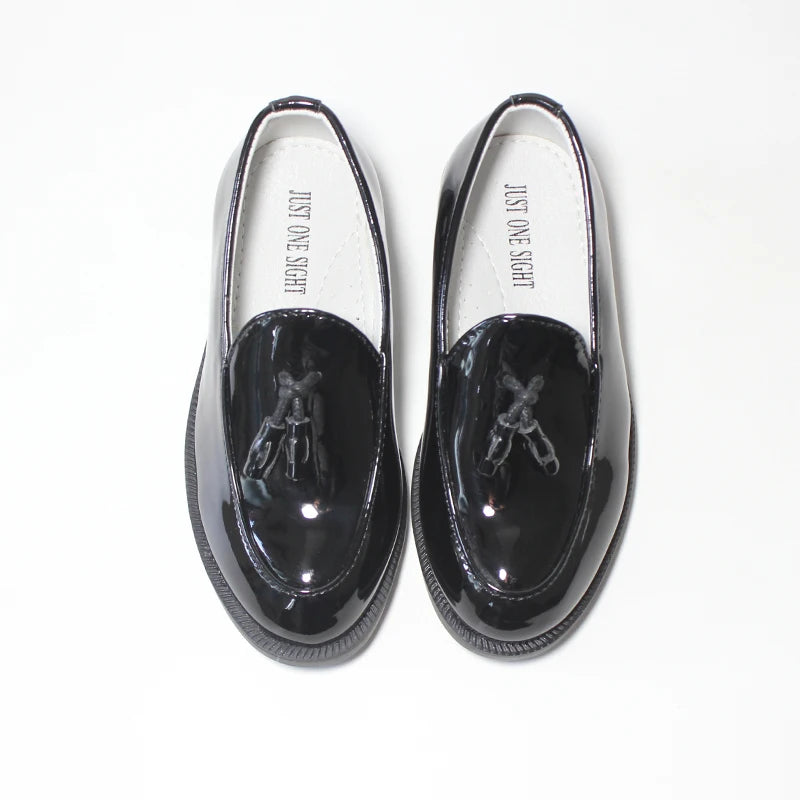 Mocassin Enfant Garçon Noir Vernis à Gland