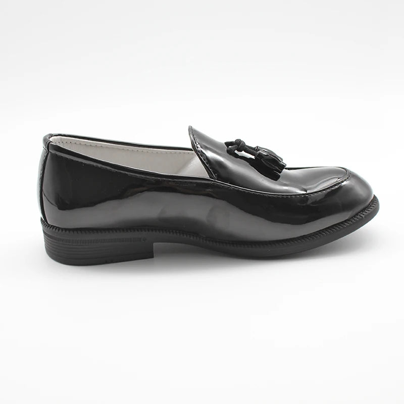 Mocassin Enfant Garçon Noir Vernis à Gland