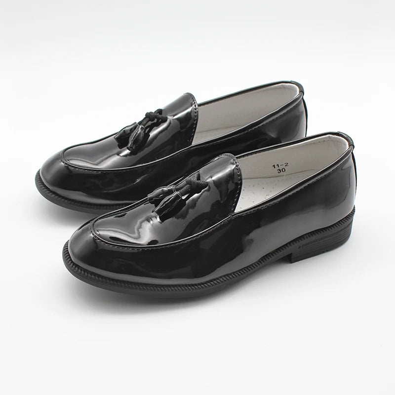 Mocassin Enfant Garçon Noir Vernis à Gland
