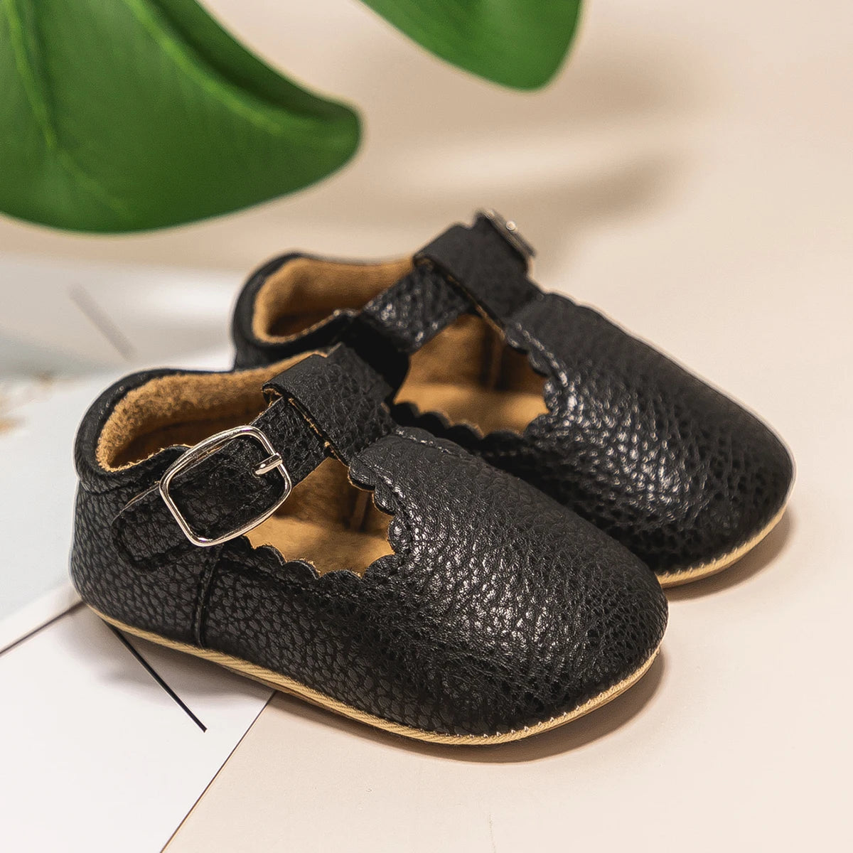 Mocassin Orthopédique Pour Bébé En Cuir Véritable Noir