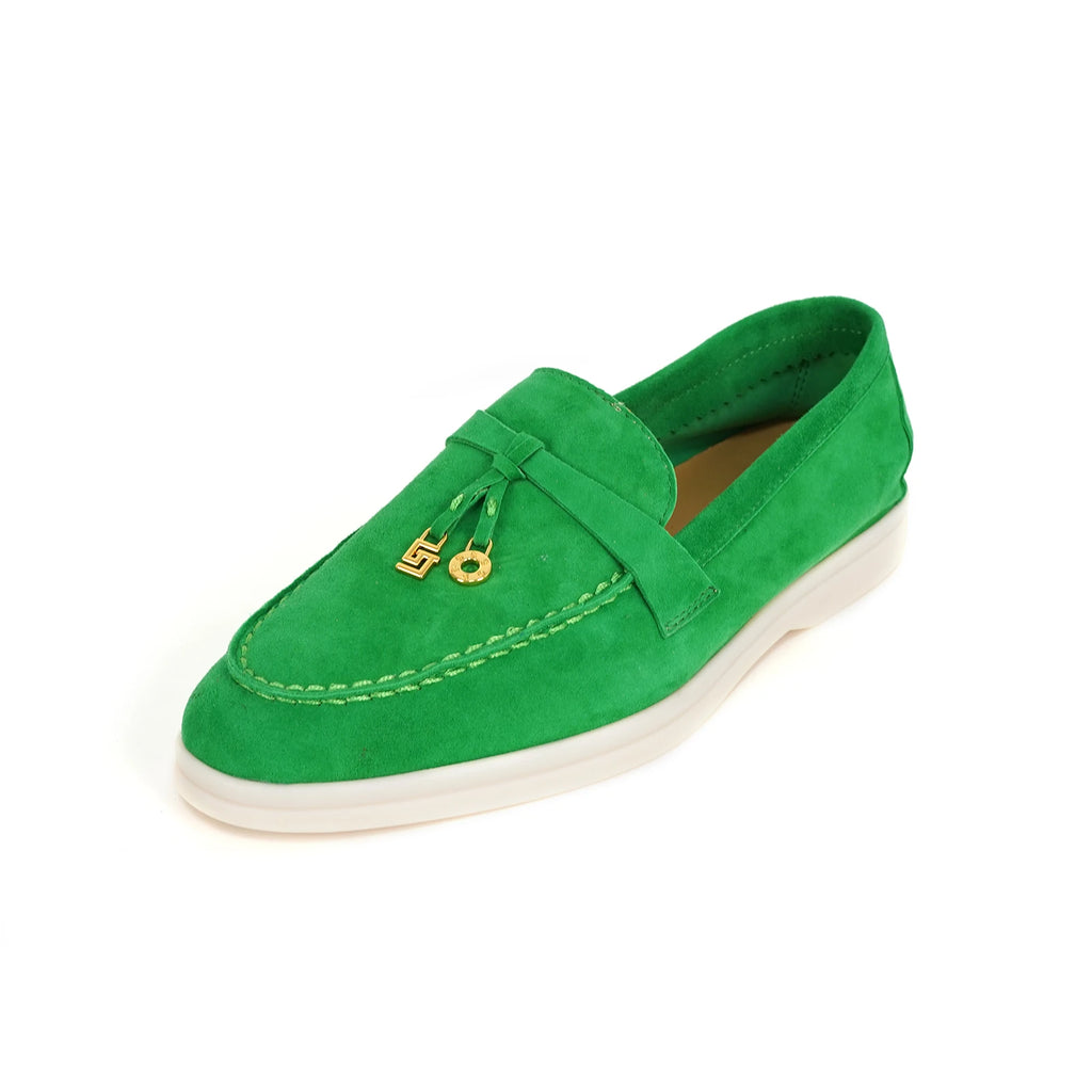 Mocassin Daim Orange Luxe Glands Dorés
