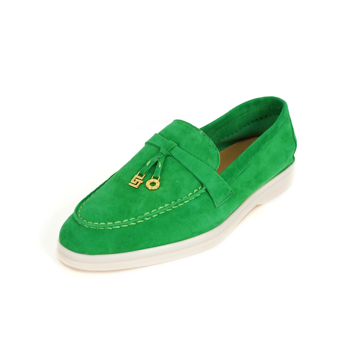Mocassin Daim Orange Luxe Glands Dorés