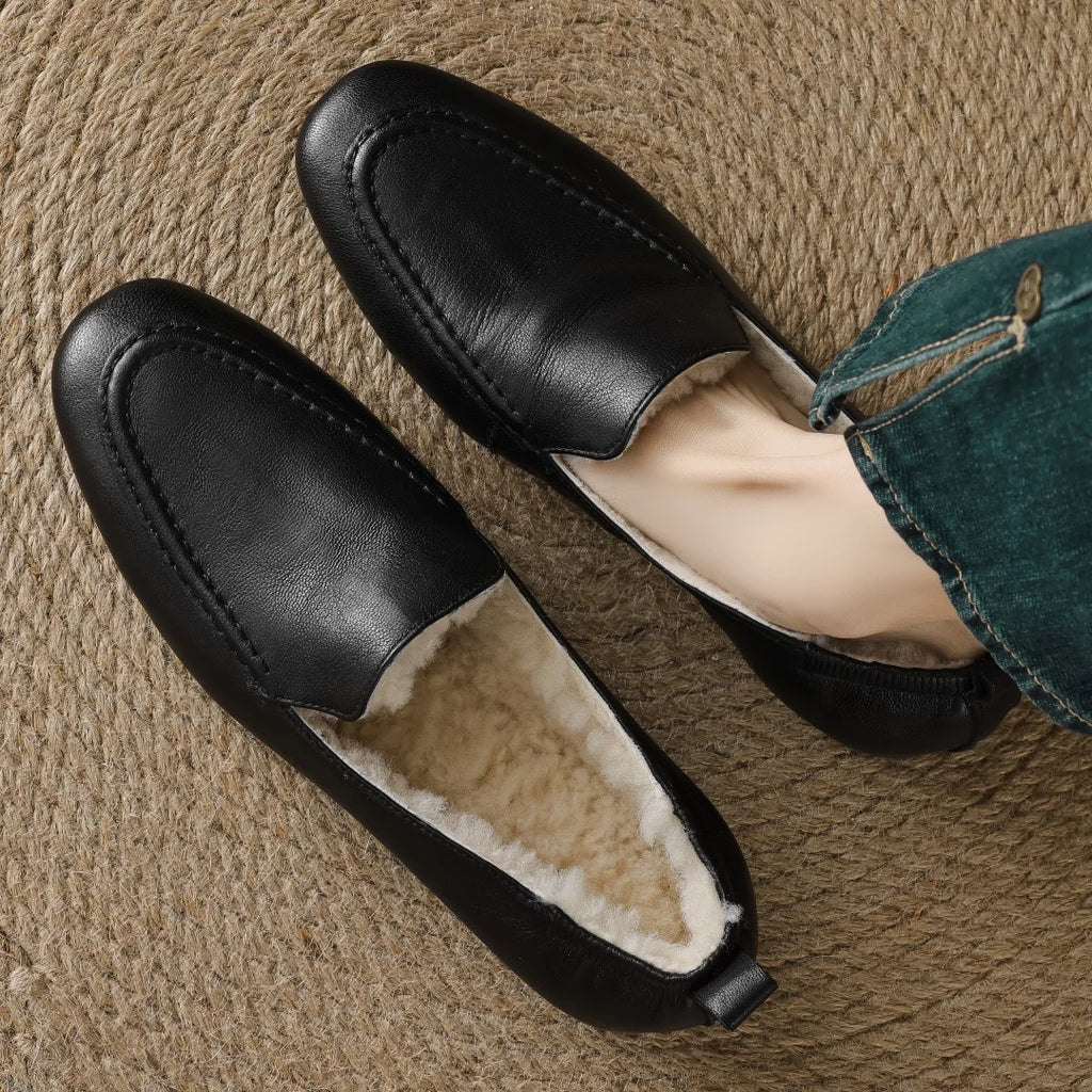 Mocassin Femme Hiver Fourré en Laine de Mouton