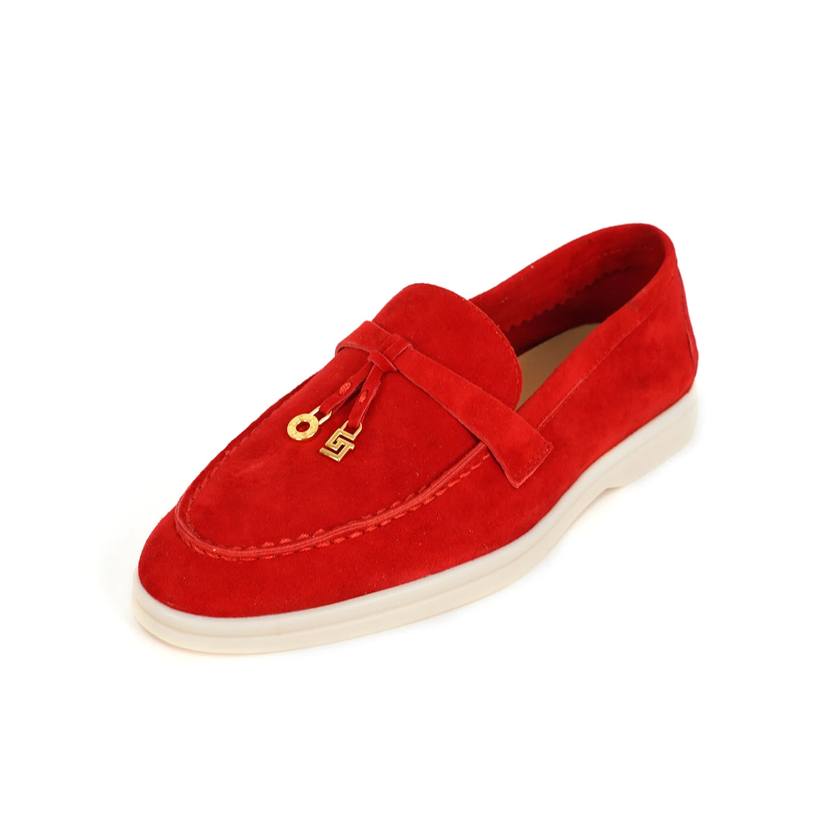 Mocassin Daim Orange Luxe Glands Dorés