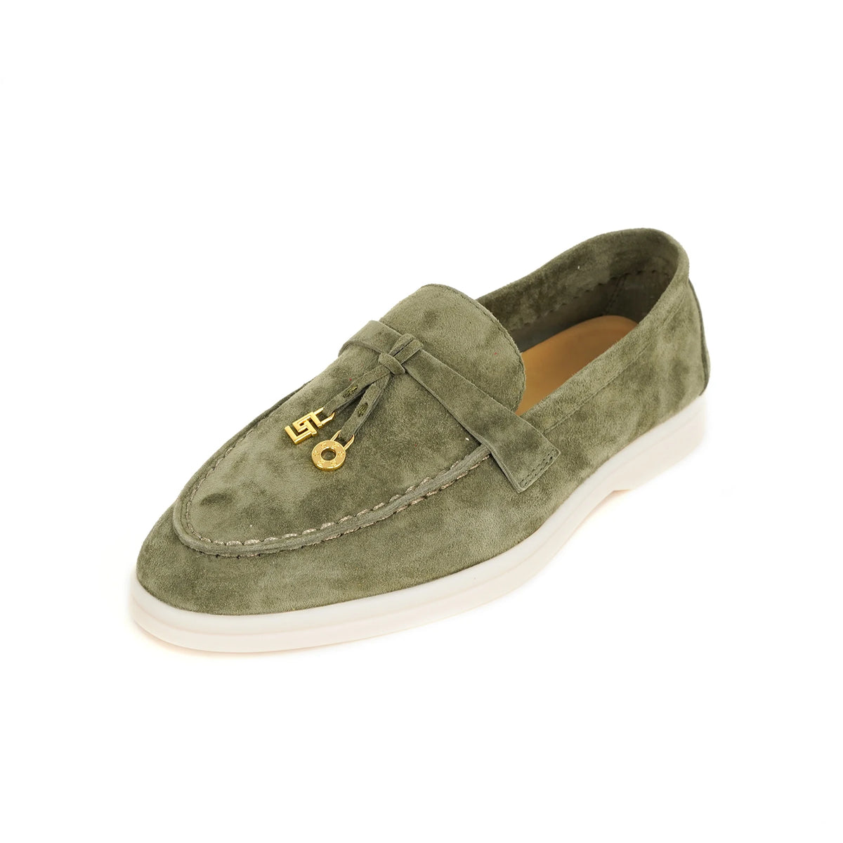 Mocassin Daim Orange Luxe Glands Dorés