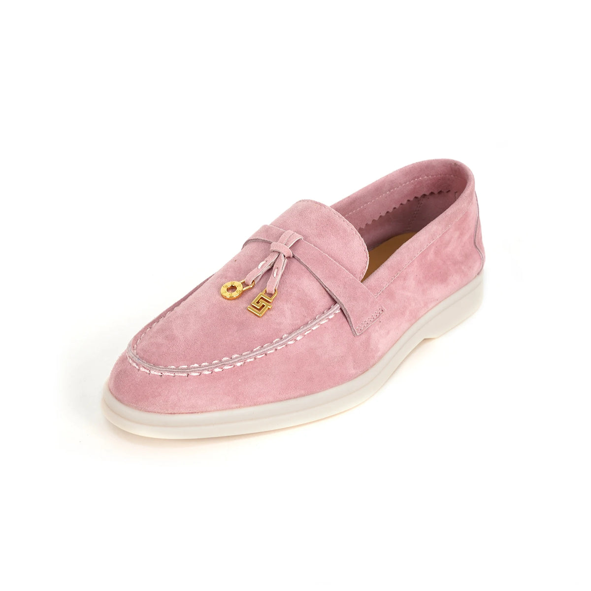 Mocassin Daim Orange Luxe Glands Dorés
