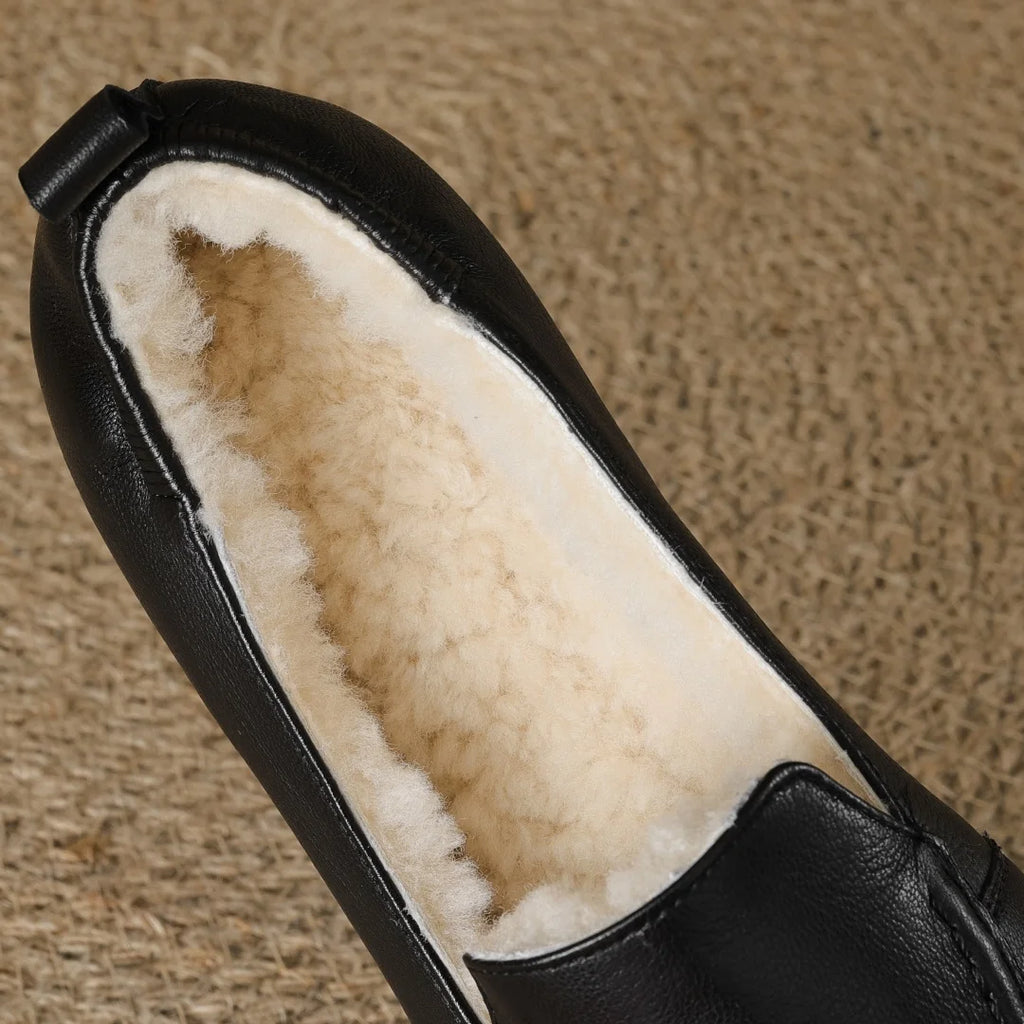 Mocassin Femme Hiver Fourré en Laine de Mouton