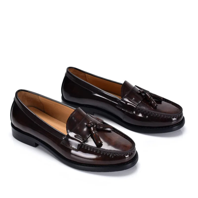 Mocassin En Cuir Vernis Noir Pour Homme à Gland