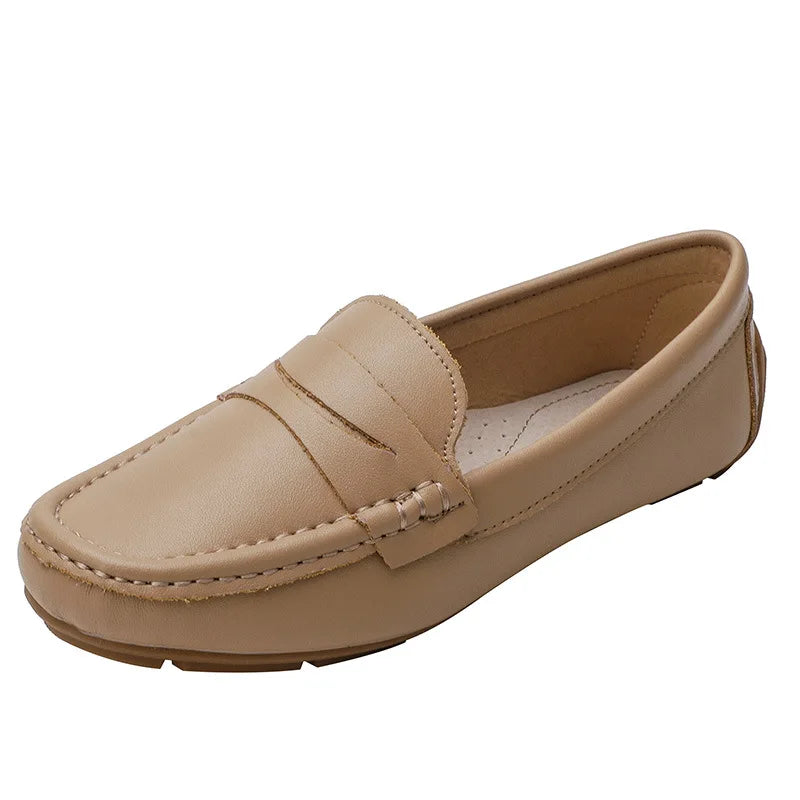 Mocassin Cuir Blanc Femme à Chaîne Dorée