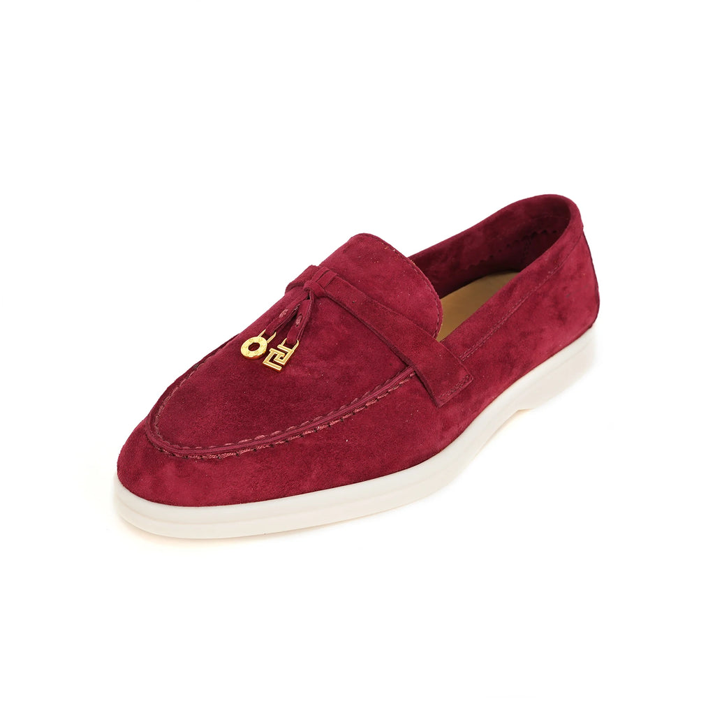 Mocassin Daim Orange Luxe Glands Dorés