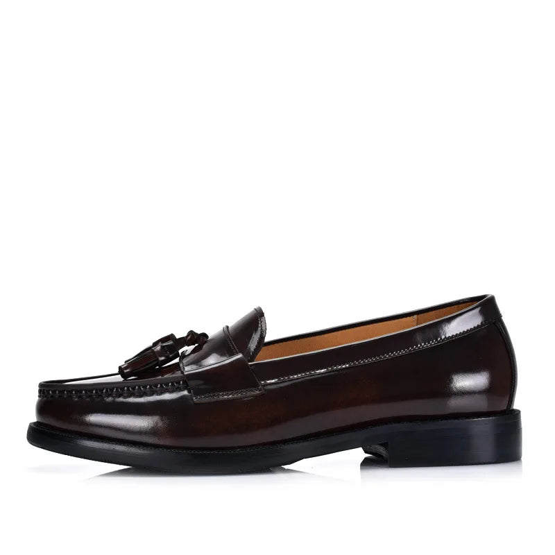 Mocassin En Cuir Vernis Marron Foncé Pour Homme à Gland