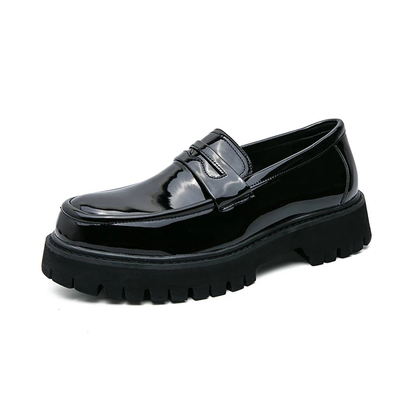 Mocassin Derby Compensé En Cuir Noir Semelle épaisse À Lacet Pour Homme