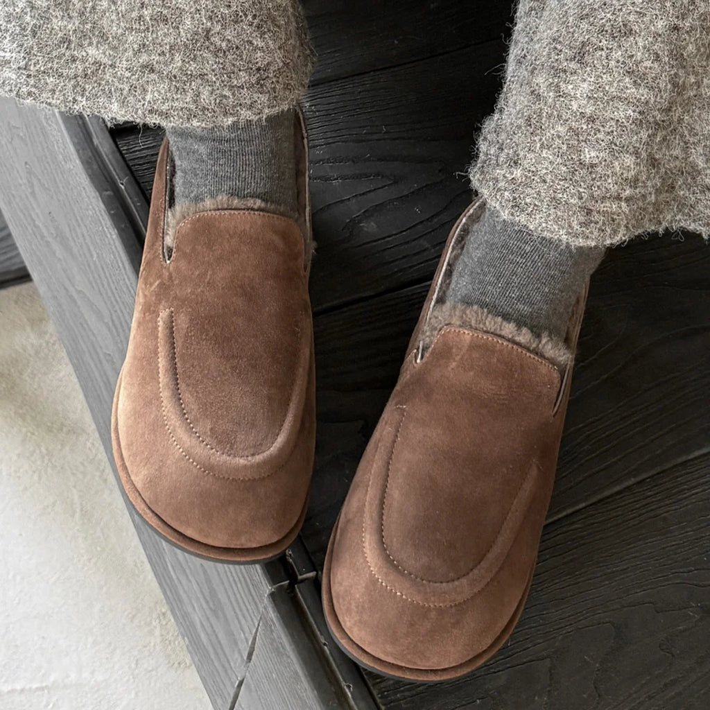 Mocassin Femme Hiver en Daim Fourré Laine de Mouton