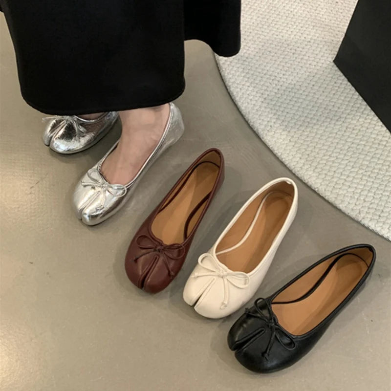 Mocassin Ballerine Tabi Femme en Cuir à Nœud