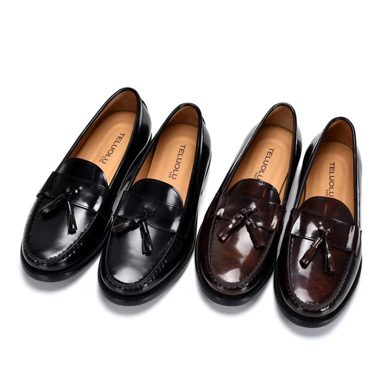 Mocassin En Cuir Vernis Noir Pour Homme à Gland