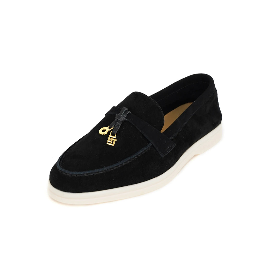 Mocassin Daim Orange Luxe Glands Dorés