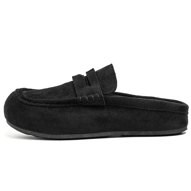 Chausson Mocassin Mule Ouvert En Daim Gris
