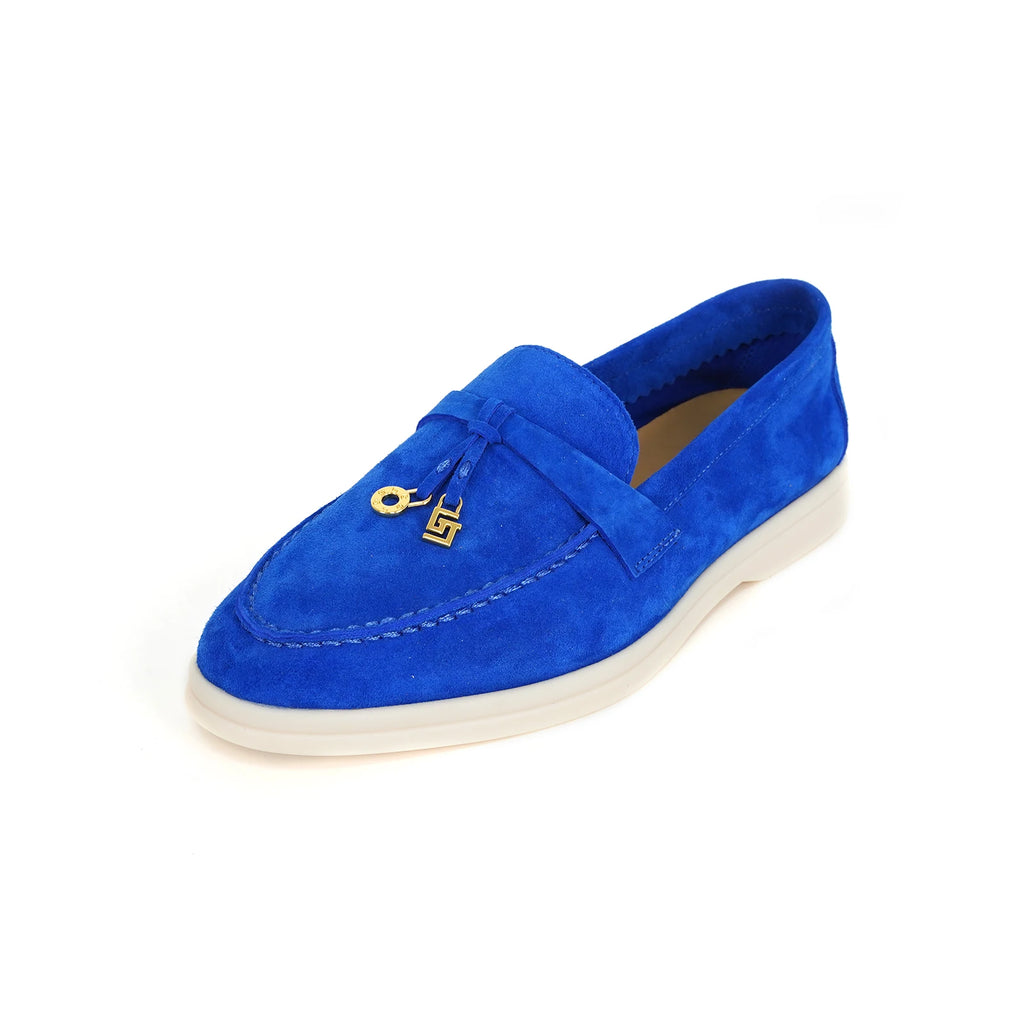 Mocassin Daim Noir Luxe Glands Dorés