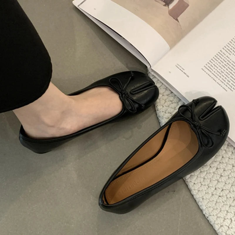 Mocassin Ballerine Tabi Femme en Cuir à Nœud