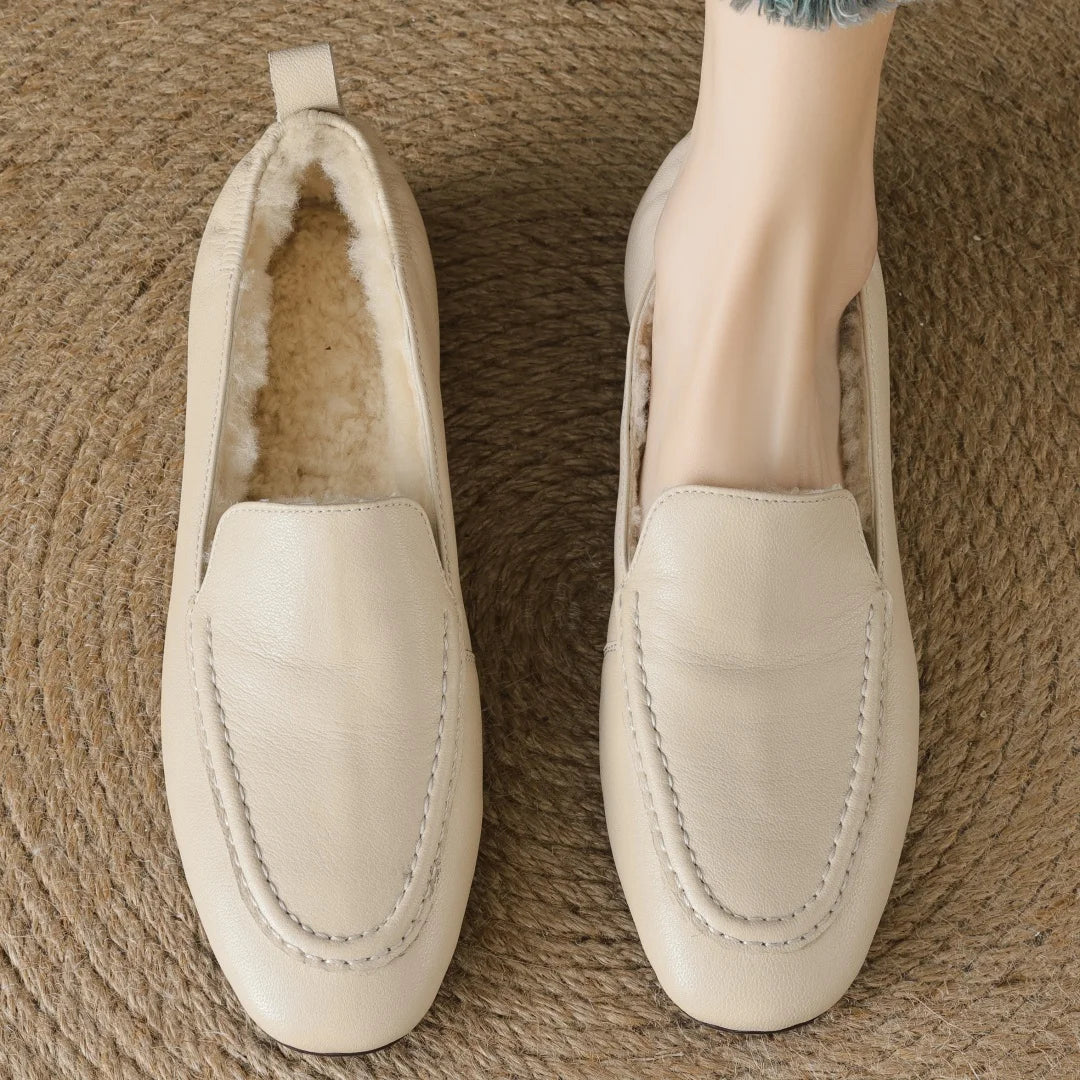 Mocassin Femme Hiver Fourré en Laine de Mouton
