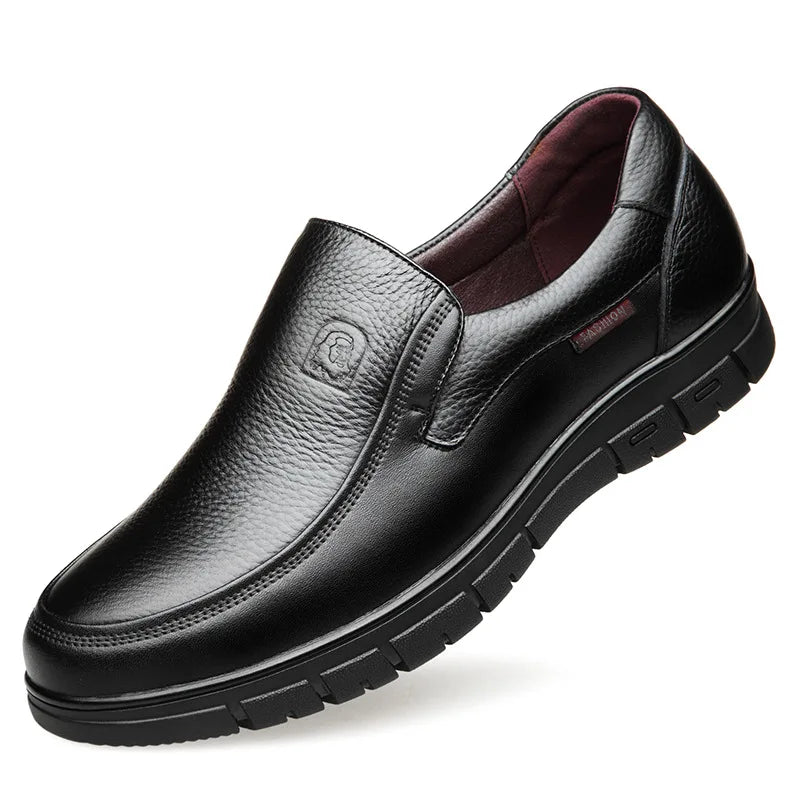Mocassin Orthopédique Semelle Epaisse Confort En Cuir Véritable Noir Homme