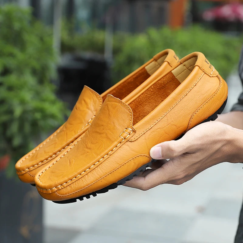 Mocassin Homme Cuir Jaune Respirant